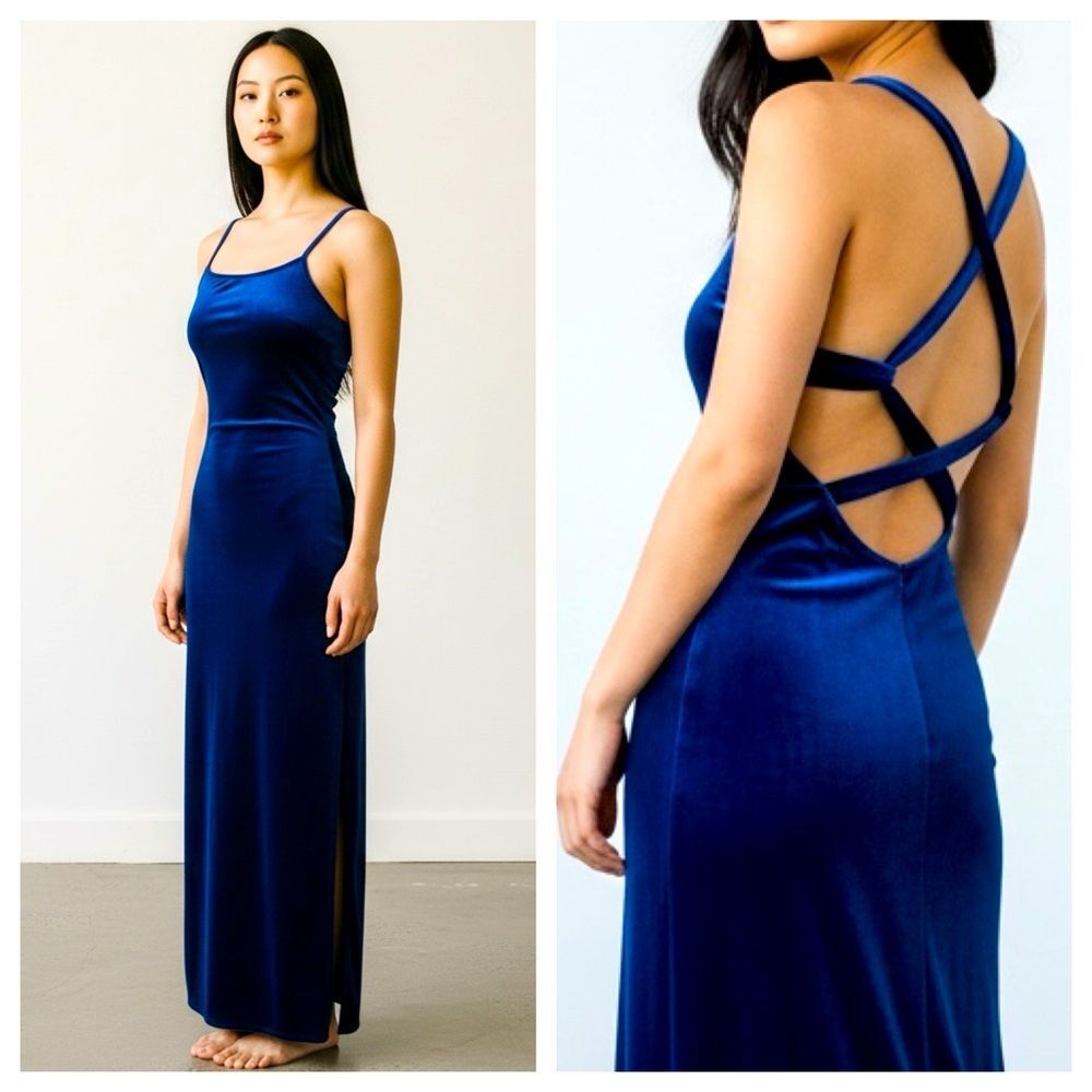 Vintage 1990s Zum Zum Blue Velvet Evening Gown - Size 7/8